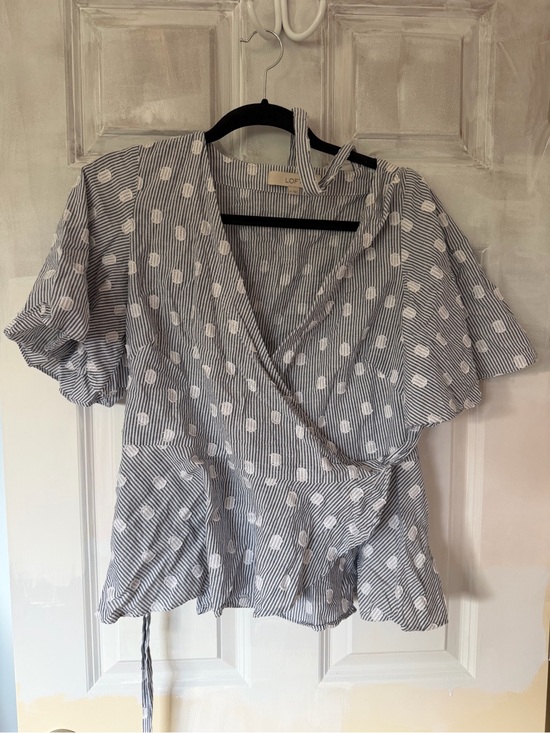 LOFT Tops - LOFT Blue Striped Polka Dot Wrap Blouse